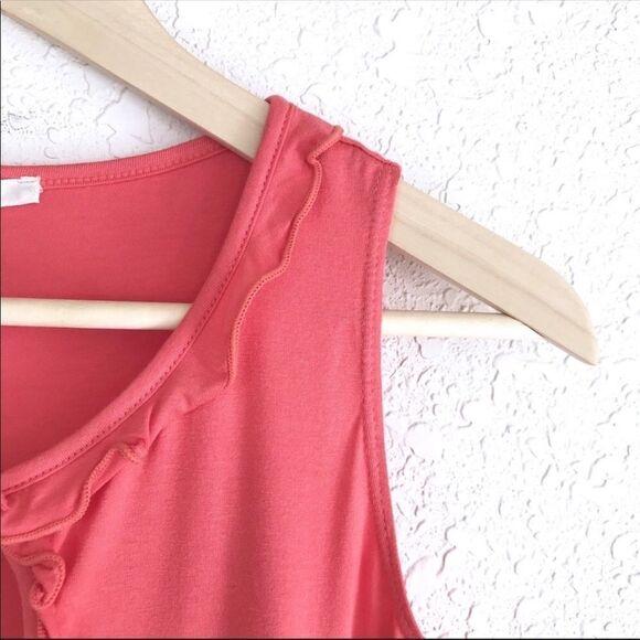 SOPHIE MAX Coral Pink Tank Top‎ Ruffle Sleeveless Stretch Keyhole Summer XS New - Picture 7 of 10